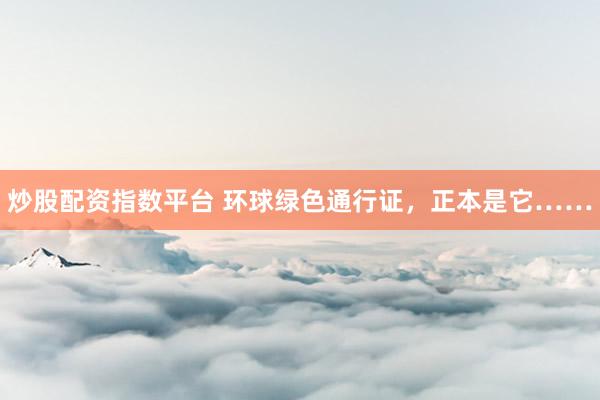 炒股配资指数平台 环球绿色通行证，正本是它……